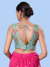 V Neck Multi Embroidery Sleeeveless Blouse