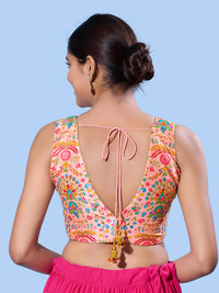 V Neck Multi Embroidery Sleeeveless Blouse