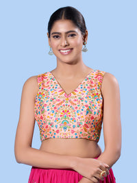 V Neck Multi Embroidery Sleeeveless Blouse