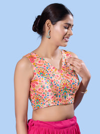 V Neck Multi Embroidery Sleeeveless Blouse