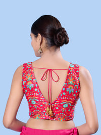 V Neck Multi Embroidery Sleeeveless Blouse