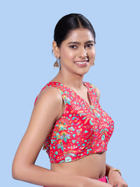 V Neck Multi Embroidery Sleeeveless Blouse