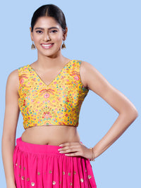 V Neck Multi Embroidery Sleeeveless Blouse