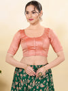 Zigzag Brocade Round Neck Front Open Core Blouse