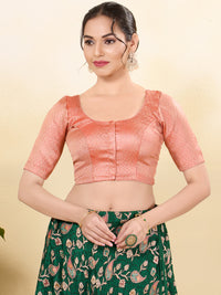 Zigzag Brocade Round Neck Front Open Core Blouse