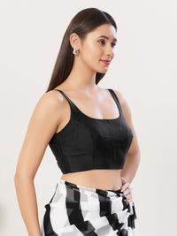 Vamas Tafetta Silk Round Neck Thin Strap Sleeveless Blouse