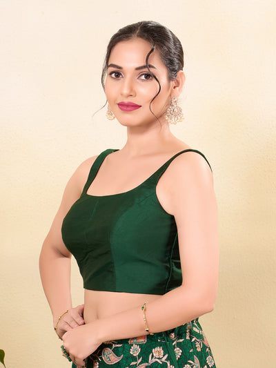 Vamas Taffeta Silk Round Neck Thin Strap Sleeveless Blouse