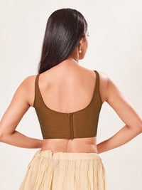 Vamas Tafetta Silk Round Neck Thin Strap Sleeveless Blouse