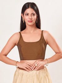 Vamas Tafetta Silk Round Neck Thin Strap Sleeveless Blouse