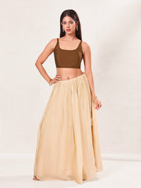 Vamas Tafetta Silk Round Neck Thin Strap Sleeveless Blouse