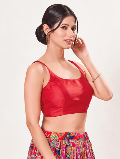 Vamas Taffeta Silk Round Neck Thin Strap Sleeveless Blouse