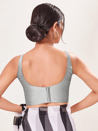 Vamas Tafetta Silk Round Neck Thin Strap Sleeveless Blouse