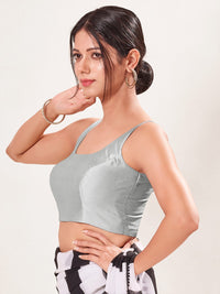 Vamas Tafetta Silk Round Neck Thin Strap Sleeveless Blouse