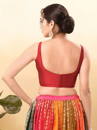 Vamas Taffeta Silk Round Neck Thin Strap Sleeveless Blouse