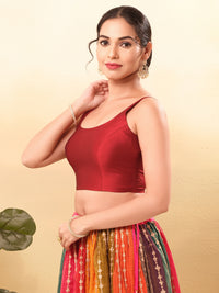 Vamas Taffeta Silk Round Neck Thin Strap Sleeveless Blouse