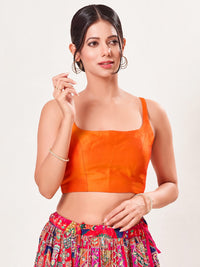 Vamas Tafetta Silk Round Neck Thin Strap Sleeveless Blouse