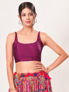 Vamas Taffeta Silk Round Neck Thin Strap Sleeveless Blouse