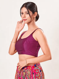 Vamas Tafetta Silk Round Neck Thin Strap Sleeveless Blouse