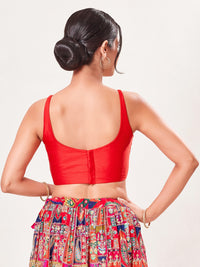 Vamas Tafetta Silk Round Neck Thin Strap Sleeveless Blouse