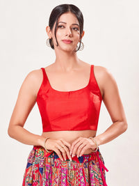 Vamas Tafetta Silk Round Neck Thin Strap Sleeveless Blouse
