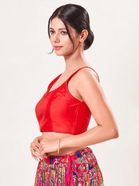 Vamas Taffeta Silk Round Neck Thin Strap Sleeveless Blouse