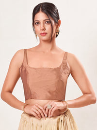Vamas Taffeta Silk Round Neck Thin Strap Sleeveless Blouse