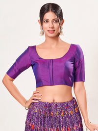 Vamas Taffeta Silk Round Neck Elbow Sleeves Blouse