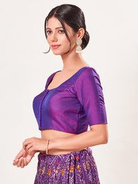 Vamas Taffeta Silk Round Neck Elbow Sleeves Blouse