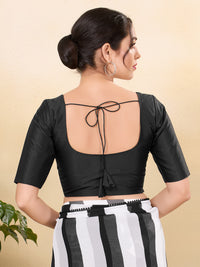 Vamas Tafetta Silk Round Neck Elbow Sleeves Blouse