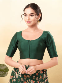 Vamas Tafetta Silk Round Neck Elbow Sleeves Blouse