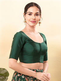 Vamas Tafetta Silk Round Neck Elbow Sleeves Blouse