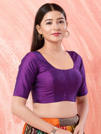 Vamas Tafetta Silk Round Neck Elbow Sleeves Blouse