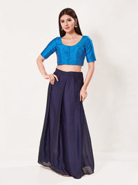Vamas Tafetta Silk Round Neck Elbow Sleeves Blouse