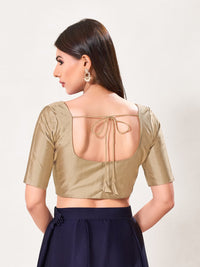 Vamas Taffeta Silk Round Neck Elbow Sleeves Blouse