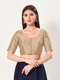 Vamas Tafetta Silk Round Neck Elbow Sleeves Blouse