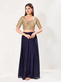 Vamas Tafetta Silk Round Neck Elbow Sleeves Blouse