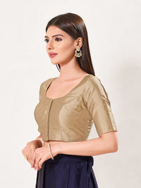 Vamas Tafetta Silk Round Neck Elbow Sleeves Blouse
