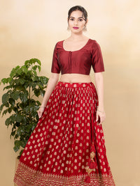 Vamas Tafetta Silk Round Neck Elbow Sleeves Blouse
