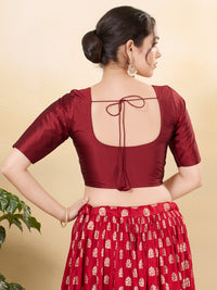 Vamas Taffeta Silk Round Neck Elbow Sleeves Blouse