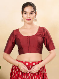 Vamas Taffeta Silk Round Neck Elbow Sleeves Blouse