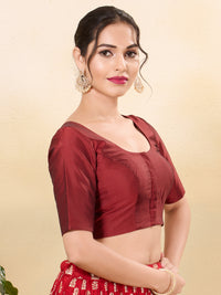 Vamas Taffeta Silk Round Neck Elbow Sleeves Blouse