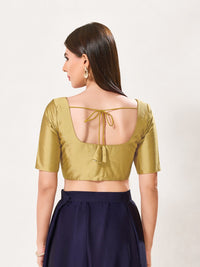 Vamas Taffeta Silk Round Neck Elbow Sleeves Blouse