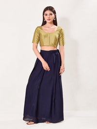 Vamas Tafetta Silk Round Neck Elbow Sleeves Blouse