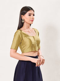 Vamas Tafetta Silk Round Neck Elbow Sleeves Blouse