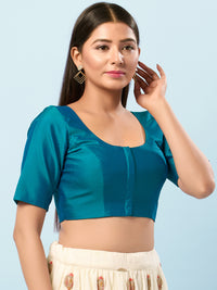 Vamas Tafetta Silk Round Neck Elbow Sleeves Blouse