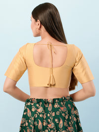 Vamas Tafetta Silk Round Neck Elbow Sleeves Blouse