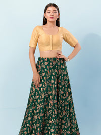 Vamas Taffeta Silk Round Neck Elbow Sleeves Blouse