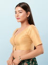 Vamas Tafetta Silk Round Neck Elbow Sleeves Blouse