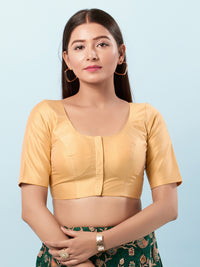 Vamas Tafetta Silk Round Neck Elbow Sleeves Blouse