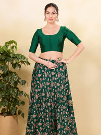 Vamas Taffeta Silk Round Neck Elbow Sleeves Blouse